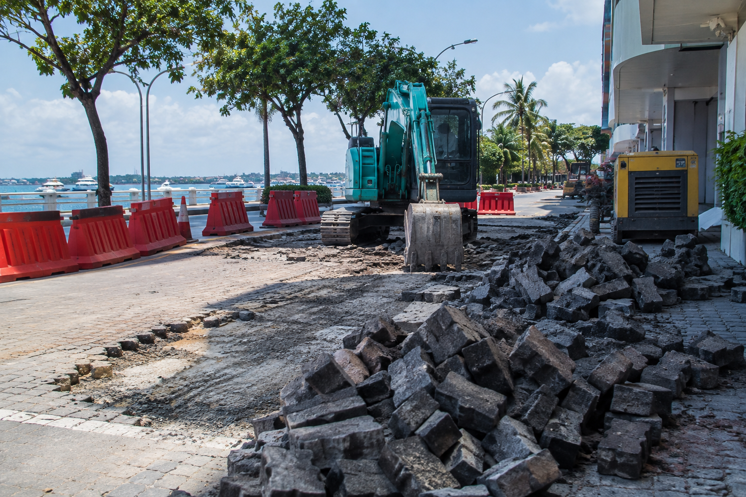 MTCC has closed the IGMH-side lane of Boduthakurufaanu Magu near Rasfannu and begun removing paving stones for roadworks.